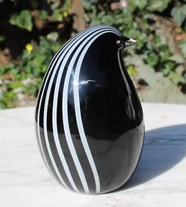 Murano Glass Penguin Black w/ White Stripes - Picture 1 of 14