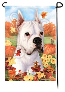 Falling Leaves Garden Flag - Cropped White Boxer - Bild 1 von 1