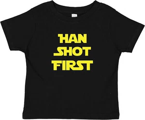 Han Shot First Star Force Rebel Fun, Cool Baby Infant & Toddler Black T-Shirt - Picture 1 of 2