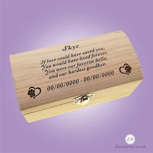 Wooden Pet Memory Box for Dog Cat Bereavement Ashes Urn Memorial Keepsake Gift - Picture 1 of 7