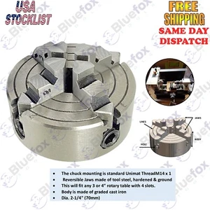 2-3/4"/ 70mm 4-Jaw Independent Lathe Chuck Set M14 X 1  Thread Reversible Jaws - Picture 1 of 5