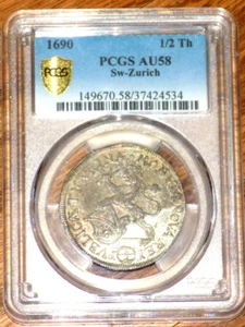 1690 Switzerland Zurich 1/2 Thaler PCGS AU58 Swiss Canton Certified Graded Coin - Picture 1 of 4