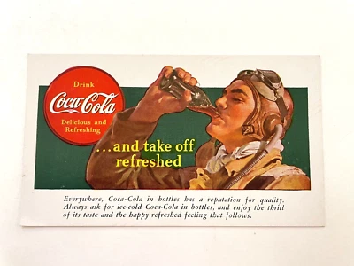 1940's Colorful Advertising Card for "Coca-Cola" w/Pic WWII Pilot Drinking Coke* - Image 1 of 3