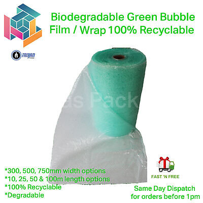 Biodegradable Green Bubble Film Wrap Rolls Small Eco Friendly 100% Recyclable • 7.82£