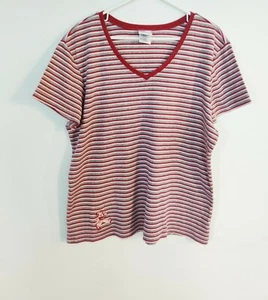 Vintage Minnie Mouse women's t-shirt top XXL plus size - pink/red/gray stripes - Picture 1 of 8