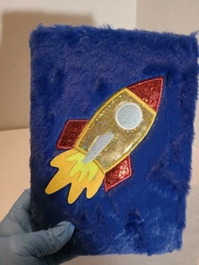 Space  Rocket Kids Notebook Journal Diary Furry Blue BRAND NEW - Picture 1 of 6