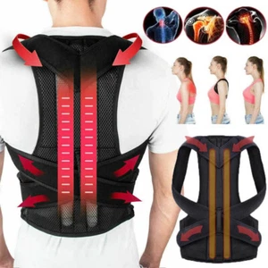 NEOPRENE POSTURE CORRECTOR BAD BACK LUMBAR SHOULDER SUPPORT BELT BRACE ADJUST - Picture 1 of 15