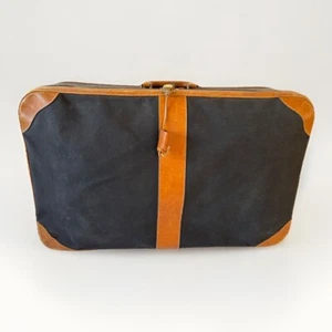 Vintage HERMES Canvas & Leather Suitcase w  Lock & Key Luggage 22” - Picture 1 of 19