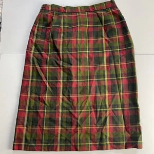 Avoca Collection Vintage Red Green 100% Wool Tartan Midi Skirt Size Large - Picture 1 of 6