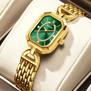 Romantische Quarzuhr für Damen - goldenes quadratisches Zifferblatt, elegantes Geschenk für jeden Tag - Bild 1 von 15