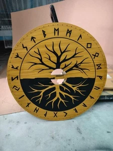 Wooden Tree Viking Shield | Medieval Role Play Round Shield | Wall Art Knight Ba - Picture 1 of 16