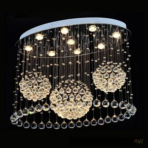 Oval Hanging Crystal Chandelier LED Living room Villa Pendant Lamp Ceiling Light - Picture 1 of 6