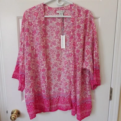 ¡NUEVO CON ETIQUETAS! CUPCAKES Y CACHEMIR Mujeres Rayón Frente Abierto Floral Top Kimono Informal ResortS Foto 1 de 4