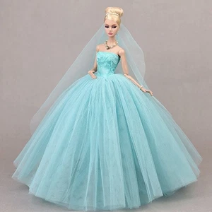 Blaues Hochzeitskleid für 11,5" Puppe Outfits Kleidung Handarbeit langes Kleid Schleier 1/6 - Bild 1 von 2