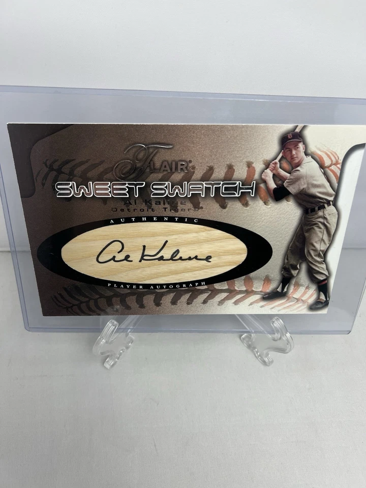 Tarjeta de bate firmada Fleer Flair Sweet Swatch 2002 Detroit Tigers Al Kaline 268/285 Foto 1 de 4