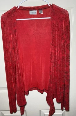Chico's Travelers Elegante Rojo Negro Paisley Corbata Frontal Cárdigan Chaqueta Talla 1 Foto 1 de 3