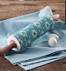 Pioneer Woman Flea Market Rolling Pin w/Wood Handle Stoneware Retired NWT - Picture 1 of 3