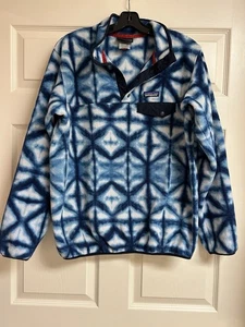 Patagonia Synchilla Snap T Fleece Pullover Women’s Large Blue White Geometric - Picture 1 of 9