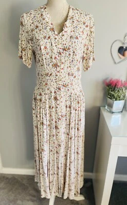 Vestido DE COLECCIÓN LAURA ASHLEY Marfil Floral Abotonado Hecho en GB Talla 12 Foto 1 de 4