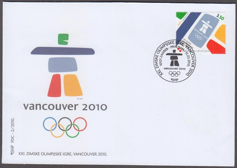 CROACIA Sc # 756 FDC - JUEGOS OLÍMPICOS DE INVIERNO 2010 en Vancouver, Canadá Foto 1 de 1