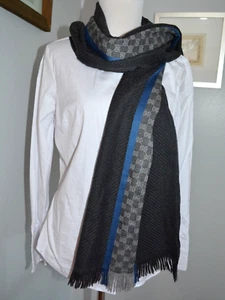 AUTH. GUCCI GRAU & BLAU WOLLE & SEIDE SCHAL HERREN/DAMEN *NEU OHNE ETIKETT* - Bild 1 von 7