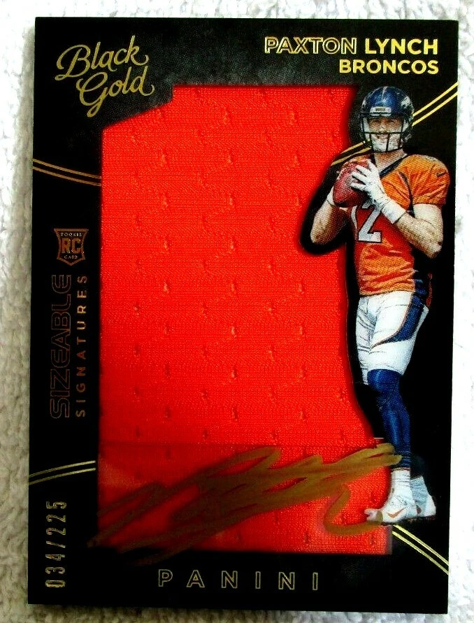 PAXTON LYNCH RC 2016 BLACK GOLD ROOKIE GU PATCH GOLD AUTO#34/229!BRONCOS QB RC - Image 1 of 2