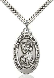 Sterling Silver Saint Christopher Catholic Medal Pendant Necklace 24" Chain Gift - Picture 1 of 3