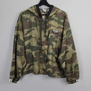 Adidas Trefoil Windbreaker Jacket L Camo Full Zip Hoodie Cropped Baggy Gorpcore - Picture 1 of 16