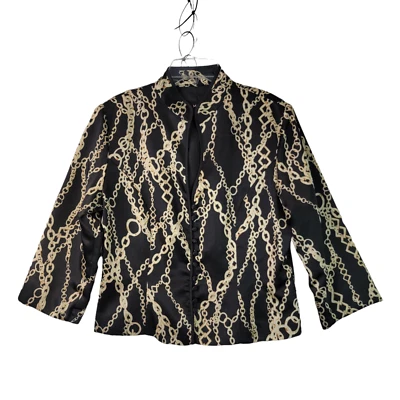 Camiseta pulóver MSK para mujer negra con cadena dorada manga 3/4 imitación lazo botón delantero talla 10 Foto 1 de 4