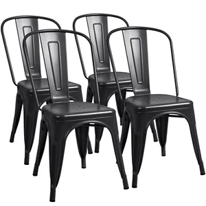 Set of 4 Kitchen Backrest Metal Dining Chair Indoor-Outdoor Use Stackable,Black - Picture 1 of 5