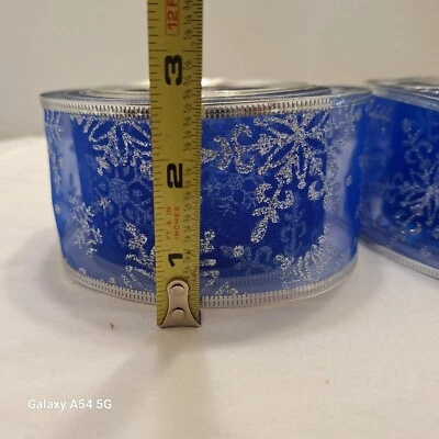 Christmas Snowflake Ribbon Blue Silver Wired - Image 1 of 4