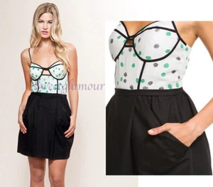 Hype Lyn Cut Out Polka Dot Jade Bustier Style Dress 10 - Picture 1 of 6