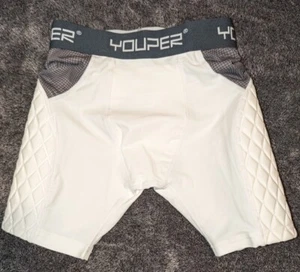 YOUPER YOUTH ELITE COMPRESSION PADDED  SLIDING SHORTS  W/CUP POCKET White Sz-L - Picture 1 of 16