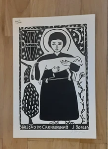 J. Borges Signed woodcut xylography print listed Brazilian famed folk artist - Picture 1 of 4