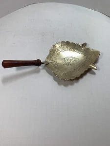 Vintage | Brass Ashtray | Ornate Etching | Wood Handle | India - Picture 1 of 12