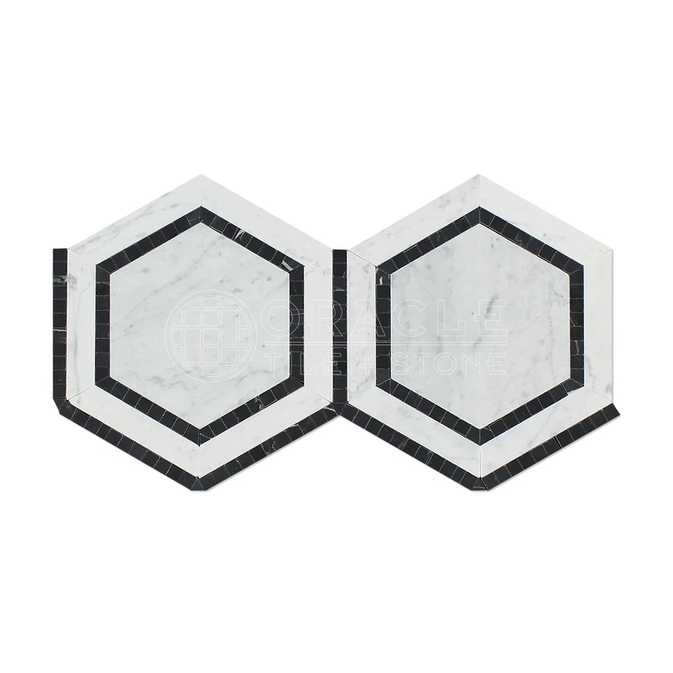 Carrara White Italian (Bianco Carrara) Marble 5" Hexagon Combination Mosaic Tile - Image 1 of 1