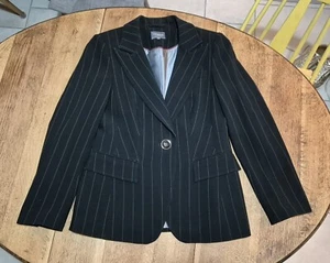 Womens TM Lewin Size 10 Black Pin Striped Suit Jacket - Picture 1 of 12