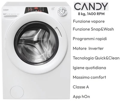 LAVATRICE 8 KG 1400 GR CL. A INVERTER VAPORE SMART CANDY RO1486DWMCT/1-S - Immagine 1 di 4