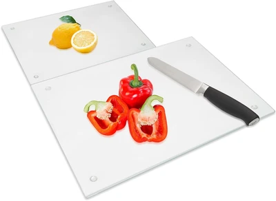 2x Tempered Glass Cutting Board Set Scratch & Heat Resistant Kitchen - Image 1 of 4