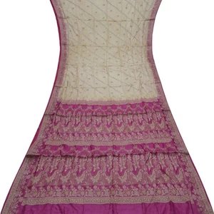 Vintage hellbeige Sari 100 % reine Seide gewebt handbestickt Sari 5 Jahre Stoff - Bild 1 von 6