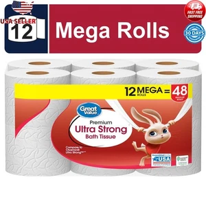 Ultra Strong Toilet Paper 12 Mega Rolls 2-Ply Absorbent Soft Septic Safe White - Picture 1 of 7