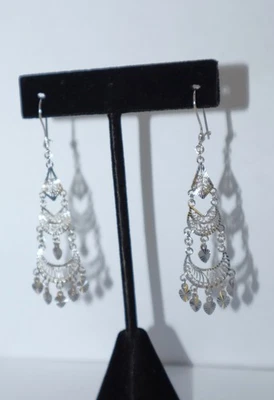 14k  White Gold Chandelier Earrings Dia Cut Filigree Statement 81825a Gift - Image 1 of 4