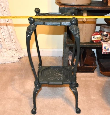 Antique Victorian Cast Iron Figural Maidens & Claw Foot Two Tier Plant Stand 19" - Image 1 of 4