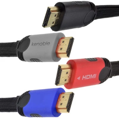 2m Low Profile Flat HDMI Cable High Speed Lead BRAIDED Lead 2 metre Red/Blue/Blk - Image 1 of 4