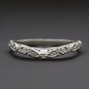 VINTAGE STIL BLUMEN EHERING 14k WEISSGOLD GESCHWUNGENE KONTUR ORANGE BLÜTE - Bild 1 von 1
