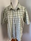 Fred Perry Mens 100% Cotton Logo Button Down SS Shirt Sz Large Green White Check