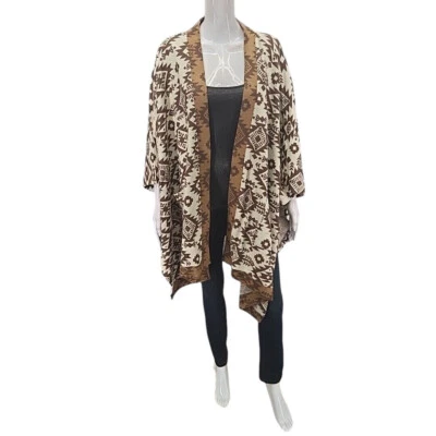 Cárdigan poncho Denim Co para mujer de moda estampado jacquard frente abierto talla única grande Foto 1 de 4
