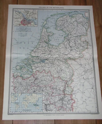 1908 ANTIQUE MAP OF NETHERLANDS HOLLAND / AMSTERDAM INSET MAP - Image 1 of 4