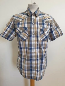 O428 MENS URBAN PIPELINE BLUE MIX CHECK SHORT SLEEVE SHIRT POCKETS UK M EU 50 - Picture 1 of 2