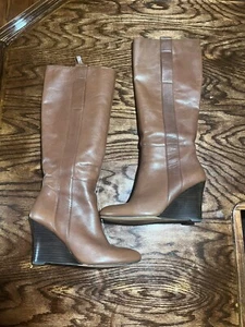 Nine West Women Boots Size 8 M Brown Leather Wedge Heel MSRP $169 - Picture 1 of 8